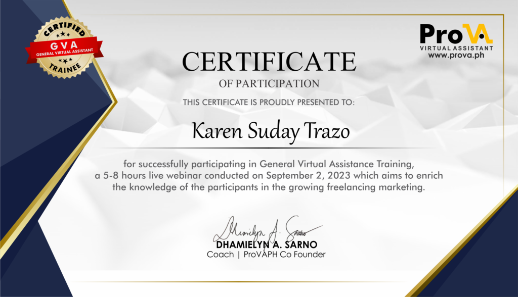 Karen Suday Trazo - General Virtual Assistance