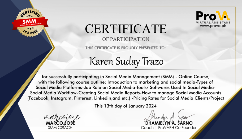 Karen Suday Trazo - Social Media Management