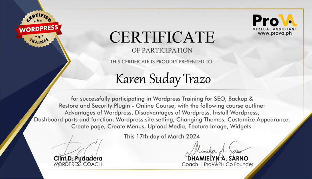 Karen Suday Trazo - WordPress Elementor